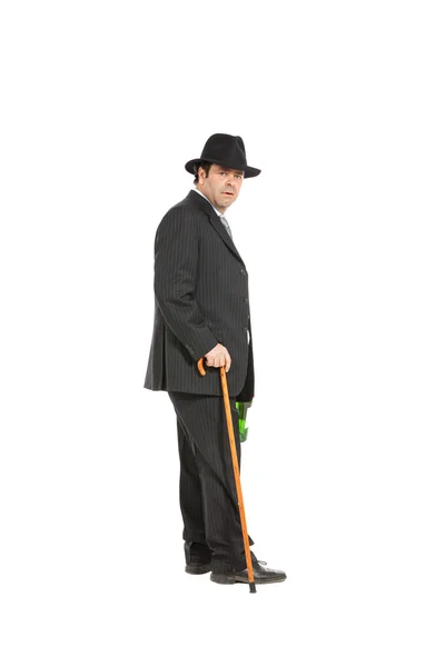 Drunk man with stick and hat — Stock Photo, Image