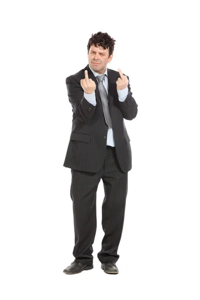 Businessman giving middle finger — Stock Photo, Image