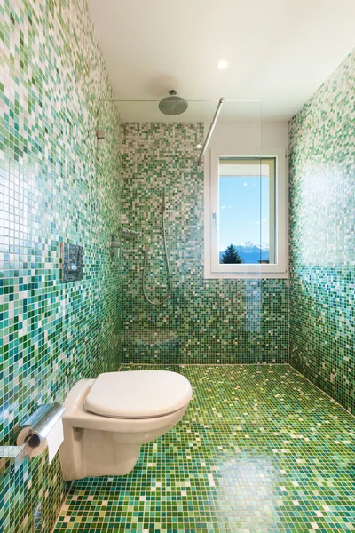 Lägenhet, grönt badrum — Stockfoto