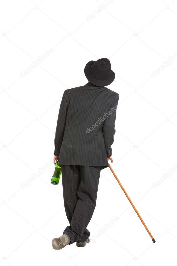 Drunk man with stick and hat
