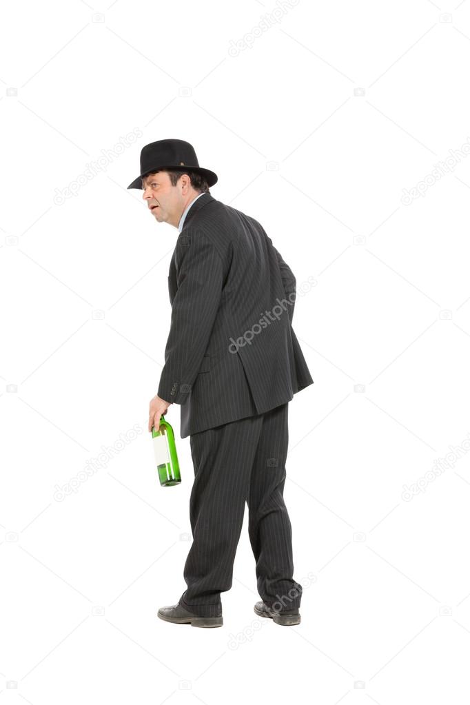 Drunk man with stick and hat