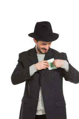 adam şapka ve para