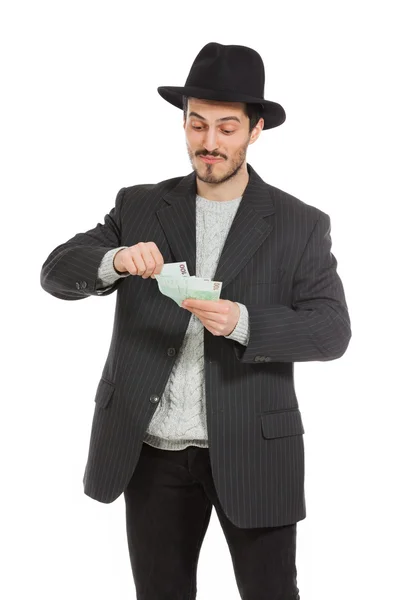 모자와 돈과 남자 — 스톡 사진