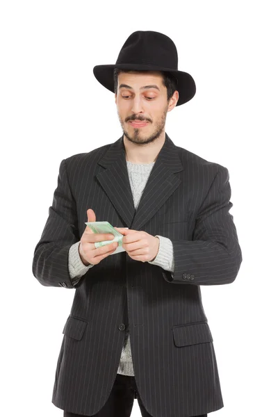 Człowiek z kapelusz i pieniądze — Zdjęcie stockowe