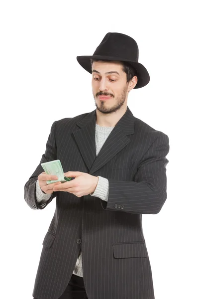 Man with hat and money — Stock Photo, Image