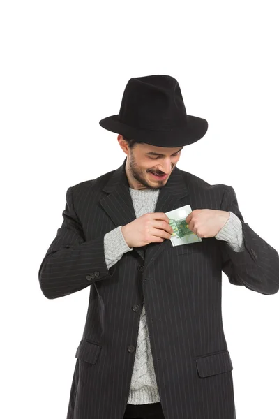 Man with hat and money — Stock Photo, Image