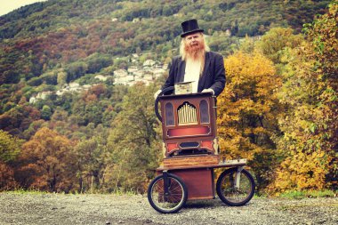 Kızıl saç ve sakal zarif adam onun sepeti organ uğraşırken