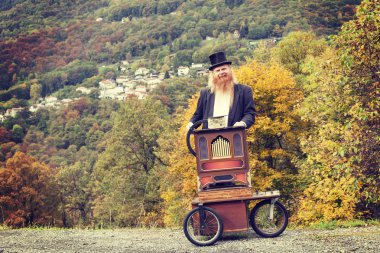 Kızıl saç ve sakal zarif adam onun sepeti organ uğraşırken