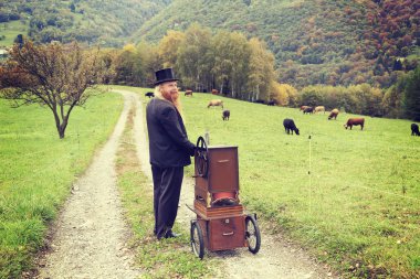 Kızıl saç ve sakal zarif adam onun sepeti organ uğraşırken