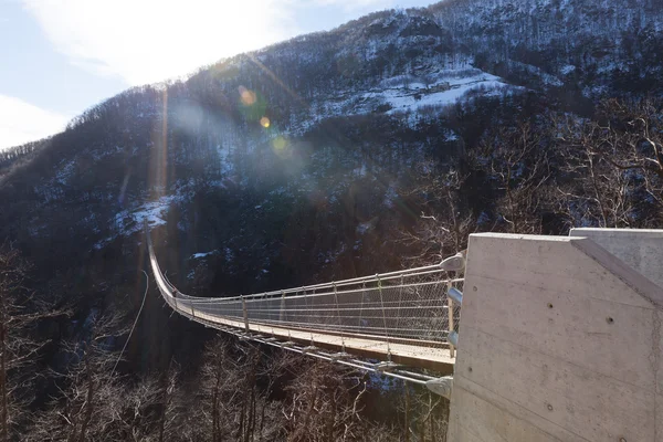 Гірський пейзаж з підвісним мостом — стокове фото