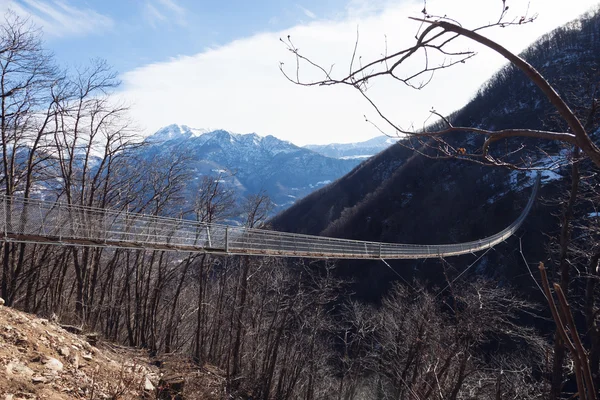 Paisaje de montaña con puente colgante — Foto de Stock