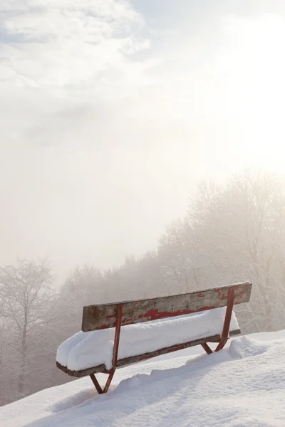 Bench in front of winter landscape — Stock Photo, Image