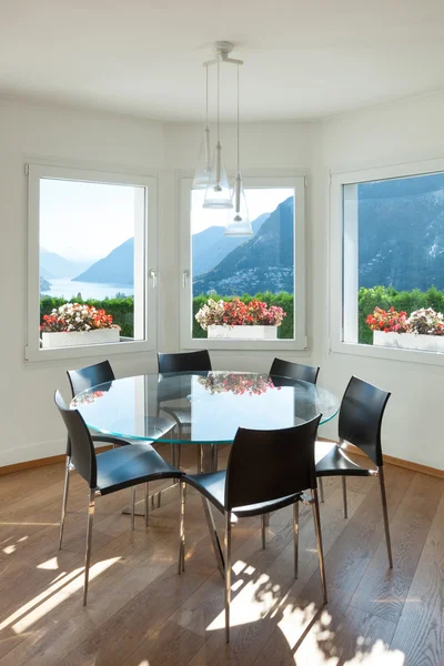 Dining room with glass table — Stock Photo, Image