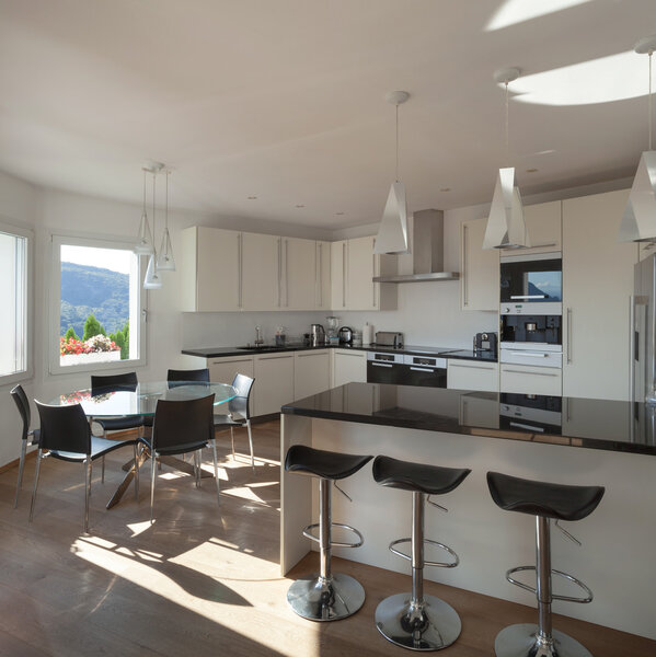 Kitchen, counter top with stools