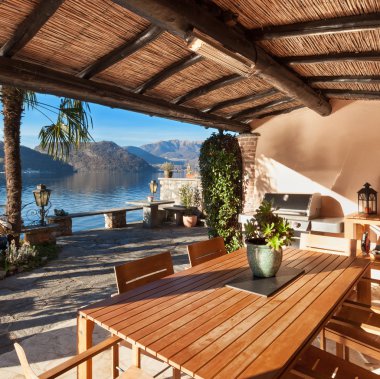 ev, veranda, günbatımı