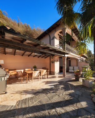 ev, veranda, günbatımı