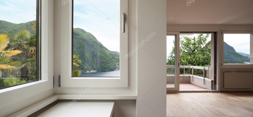 Architecture, empty living room, windows