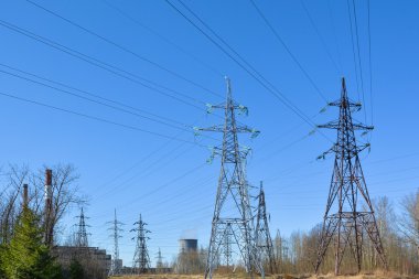 Termal güç istasyonu ve iletim hatları ormandaki