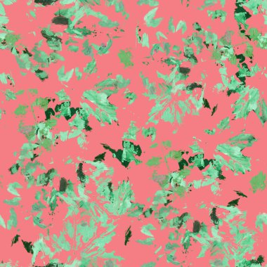 Soyut karışık yaprak izleri kusursuz deseni tekrarlıyor. Elle boyanmış desenli dijital görüntü. Tekstil dekoru ve tasarımı için sonsuz karışık ortam motifi.