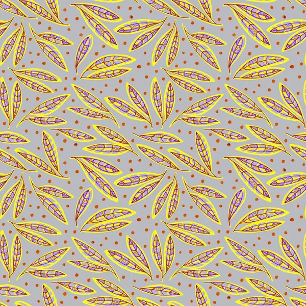 Ručně Kreslený Květinový Abstraktní Vzor Žlutých Listů Bezešvé Botanické Vzory — Stock fotografie