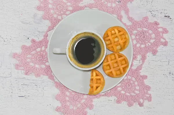 Café de la mañana con gofres — Foto de Stock