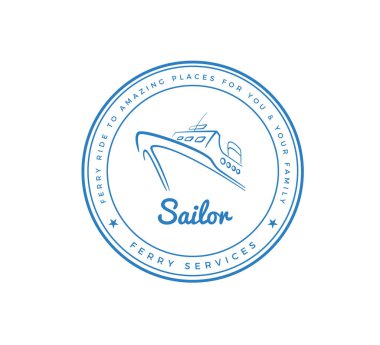 Gemi ve feribot servis vektör logosu. Denizci gemisi simgesi. Seyahat şirketi logoti etiketi
