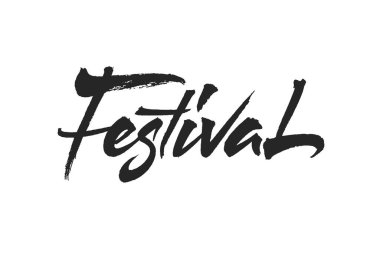 Festival vektör metni. Boya fırçası desenli imzalayın. Freehand tipografi tasarımı