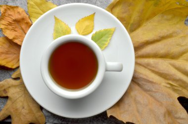 sonbahar dekorasyonları ile bitkisel çay