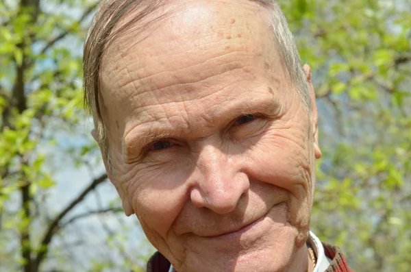 Gelukkig man close-up portret over bomen achtergrond — Stockfoto