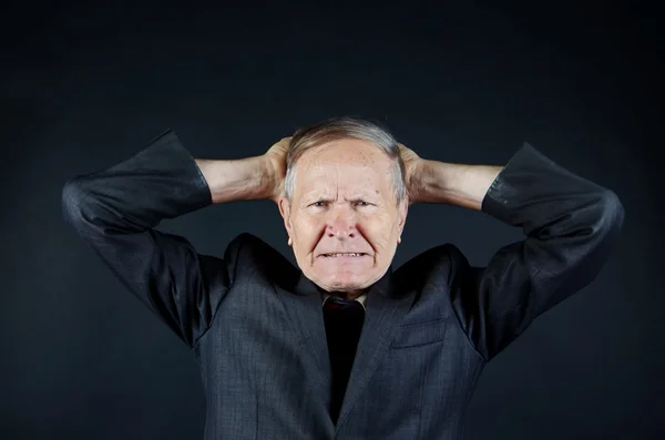 Retrato Primer Plano Hombre Negocios Aislado Sobre Fondo Negro Plano —  Fotos de Stock