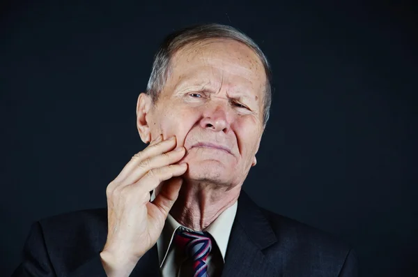 Retrato Primer Plano Hombre Negocios Aislado Sobre Fondo Negro Plano — Foto de Stock