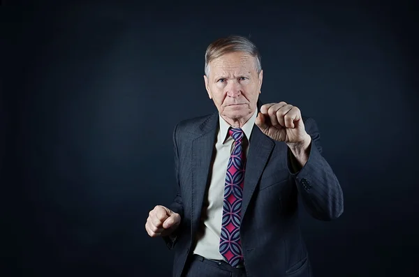 Portrait Business Man Isolated Black Background Studio Shot — Stock Photo, Image