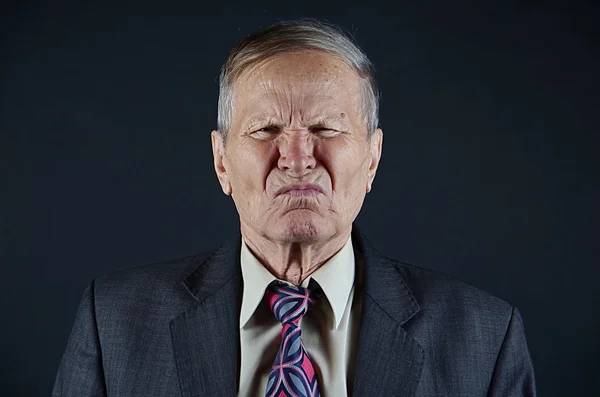 Emotional Old Businessman Portrait Isolated Black Background — Stock Photo, Image