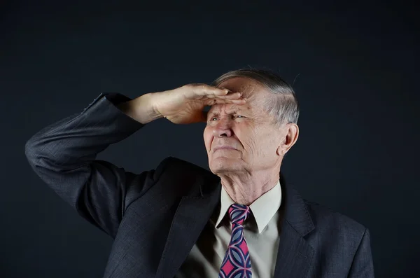 Emocional Viejo Retrato Hombre Negocios Aislado Sobre Fondo Negro — Foto de Stock