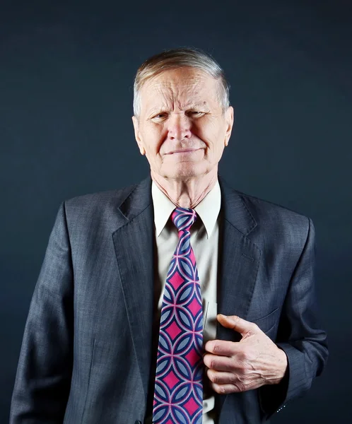 Emotional Old Businessman Portrait Isolated Black Background — Stock Photo, Image