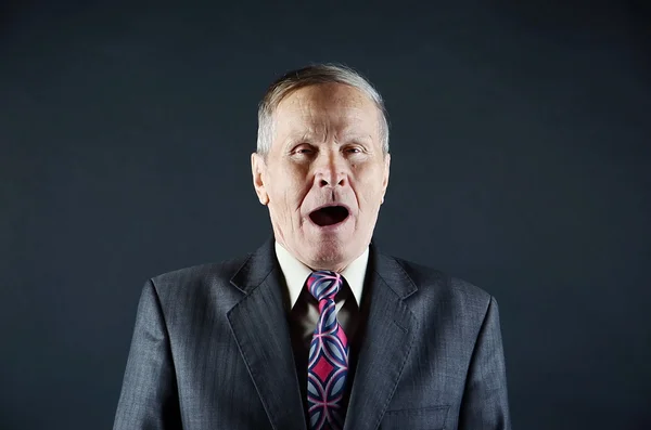 Emotional Old Businessman Portrait Isolated Black Background — Stock Photo, Image