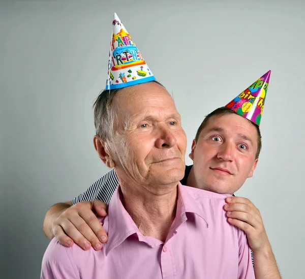 Cara de hombres graciosos. Loco joven y viejo hombre, retrato disparar , — Foto de Stock