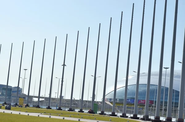 Flagpoles in olympic park in Sochi — Stock Photo, Image