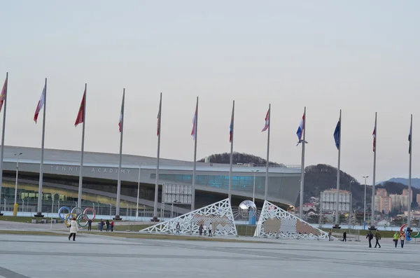 Personas en la plaza central del Parque Olímpico de Sochi, Rusia — Foto de Stock