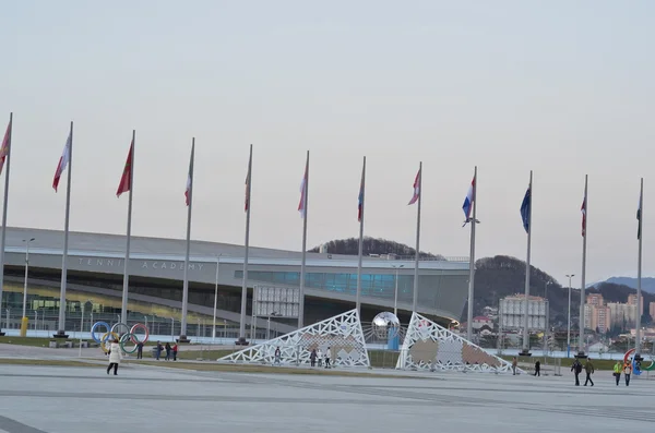 Persone sulla piazza centrale nel Parco Olimpico di Sochi, Russia — Foto Stock