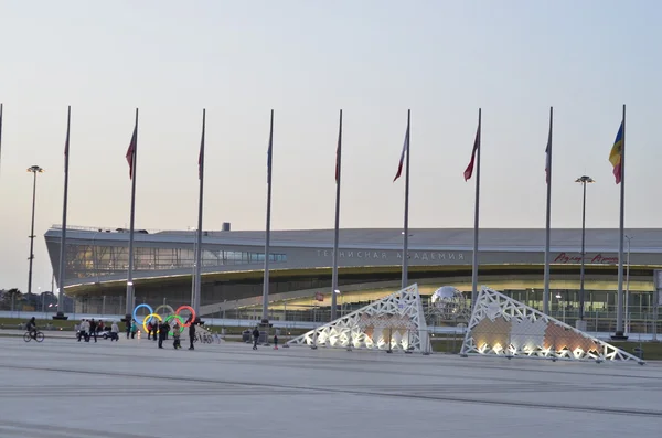 Personas en la plaza central del Parque Olímpico de Sochi, Rusia — Foto de Stock