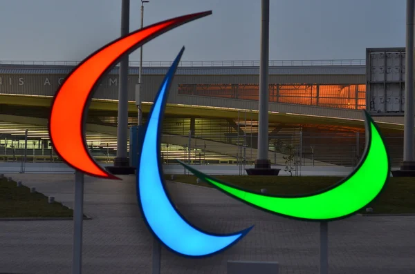 Símbolo paralímpico de Agitos en Sochi 2014 Fotos de stock