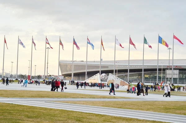 ソチ、ロシア連邦オリンピック公園内のオリンピック メダルと壁 — ストック写真