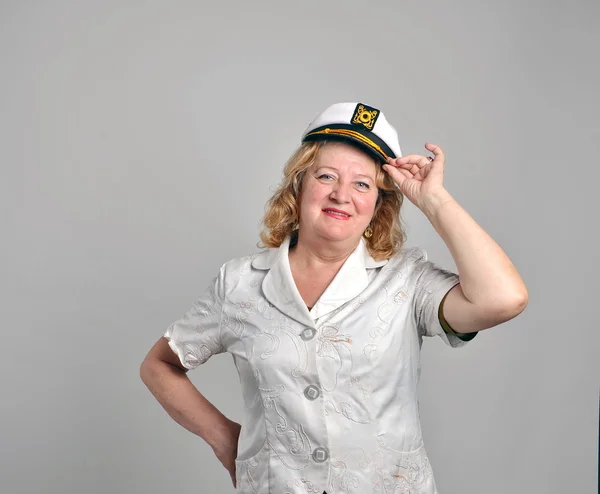 Woman in white Captain cap — Stock Photo, Image