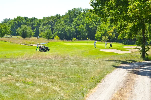 Pessoas jogando golfe no campo de golfe — Fotografia de Stock