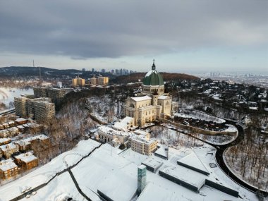 Havadan katolik katedral bazilikasının görüntüsü. Montreal, Quebec, Kanada.
