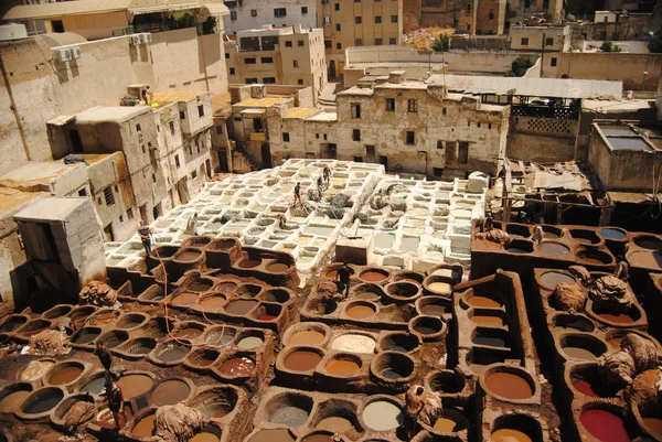 View of the dyeing in the city of Fes, Morocco — Stock Photo, Image