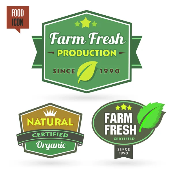 Etykieta gospodarstwa świeżych produktów organicznych, odznaka lub pieczęć — Wektor stockowy