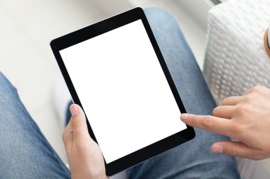 tablet bilgisayar ile izole perde holding adam eller