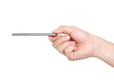 Alushta - 13 Kasım 2014: Elinde yeni bir iPhone 6 Space Gray tutan adam. iPhone 6 Apple Inc. tarafından oluşturuldu ve geliştirildi
